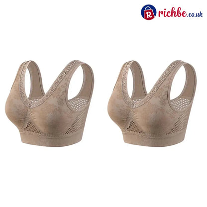💐 Buy One Get One Free 🎁 🌸 Pure Cotton Buttonless Comfy Lifting Bra - Brown *2 / M - Clothing & Accessories