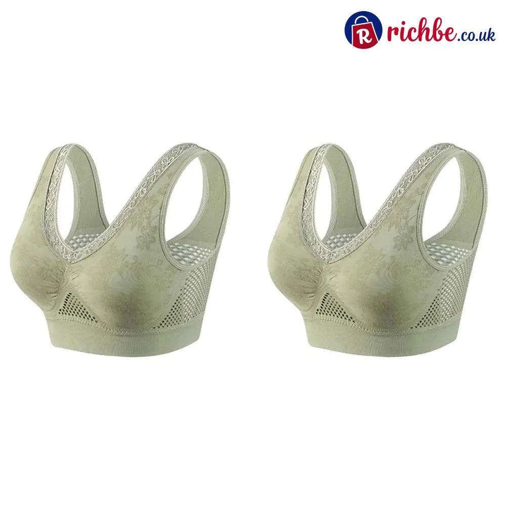 💐 Buy One Get One Free 🎁 🌸 Pure Cotton Buttonless Comfy Lifting Bra - Green *2 / M - Clothing & Accessories