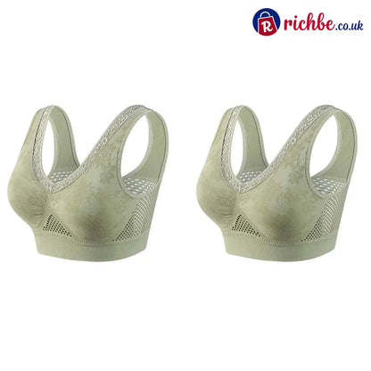 💐 Buy One Get One Free 🎁 🌸 Pure Cotton Buttonless Comfy Lifting Bra - Green *2 / M - Clothing & Accessories