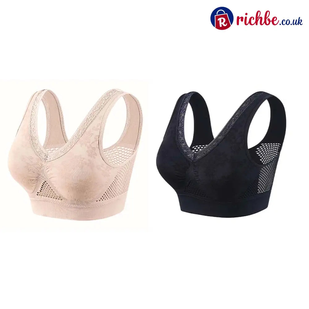 💐 Buy One Get One Free 🎁 🌸 Pure Cotton Buttonless Comfy Lifting Bra - Nude+ Black (2 pcs) / M - Clothing & Accessories