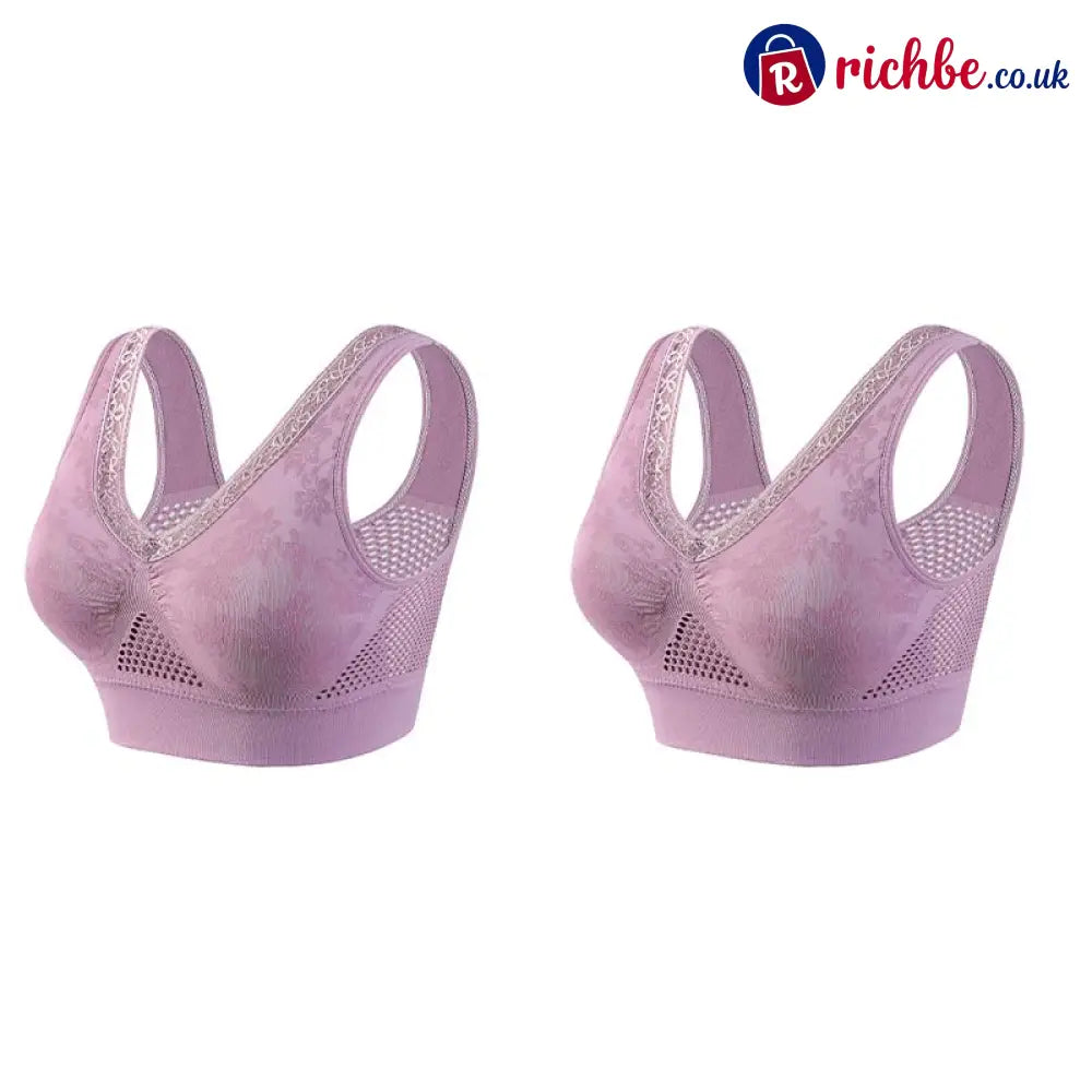 💐 Buy One Get One Free 🎁 🌸 Pure Cotton Buttonless Comfy Lifting Bra - Purple *2 / M - Clothing & Accessories