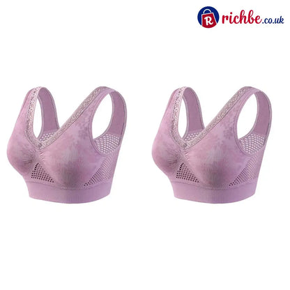 💐 Buy One Get One Free 🎁 🌸 Pure Cotton Buttonless Comfy Lifting Bra - Purple *2 / M - Clothing & Accessories