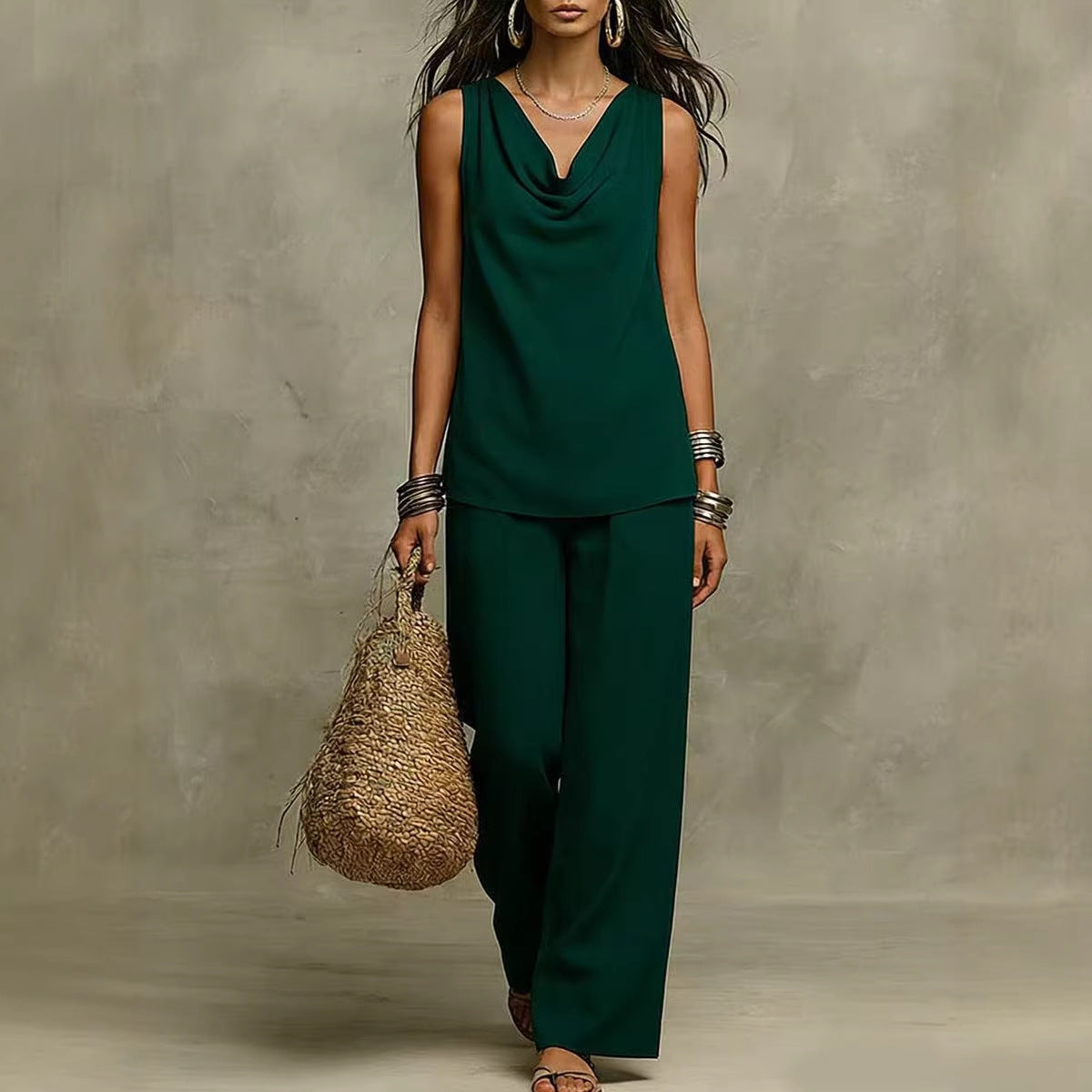 🌙 Elegant Cowl Neck Lounge Set – Soft knit & relaxed fit