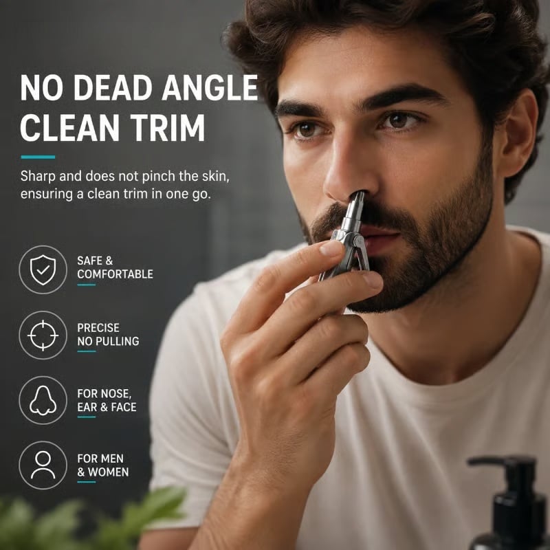 Manual Nose Hair Trimmer – Stainless Steel 360° Trimmer, Waterproof & No Battery Required