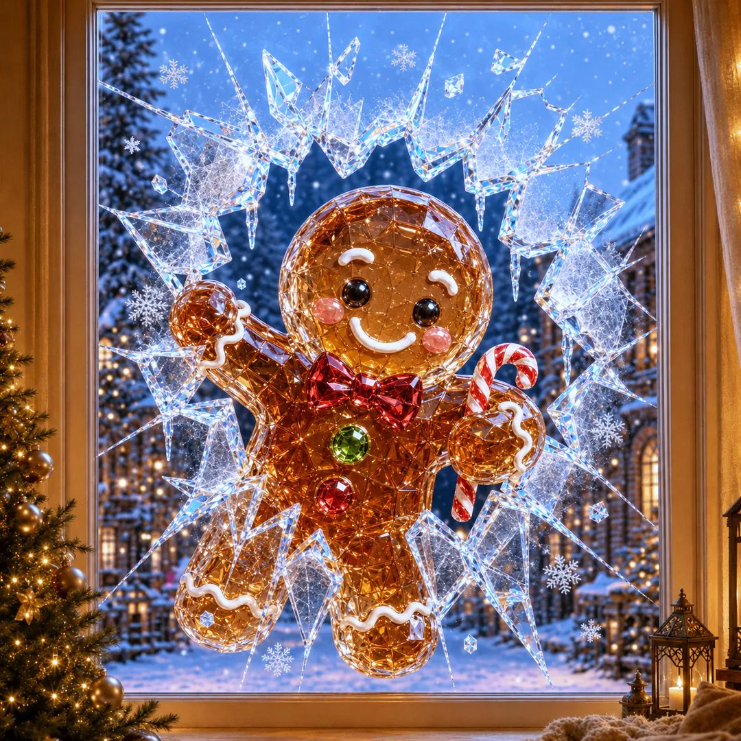 🔥Limited time 50% OFF -✨🎄Crystal Christmas Break-In Window Decal — 3D Shattered-Glass Holiday Window Decoration