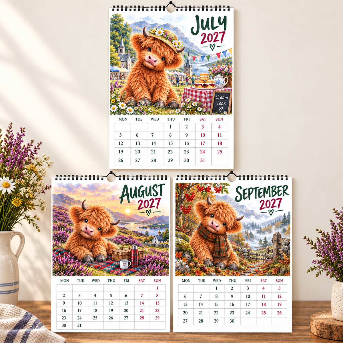 🐮Highland Hearts 2027 Wall Calendar – A Year of Cozy Scottish Highland Cow Charm