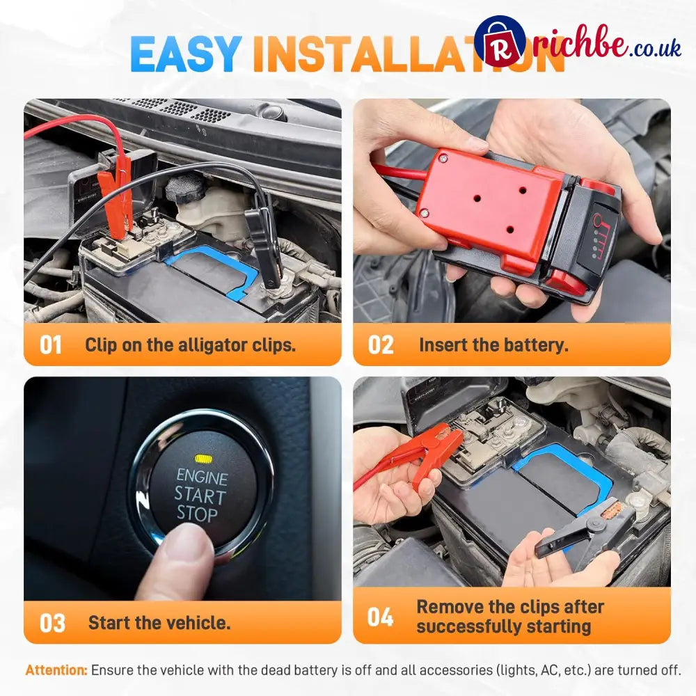 Car Starter Jumper Cables With Adapter For Dewalt 20v