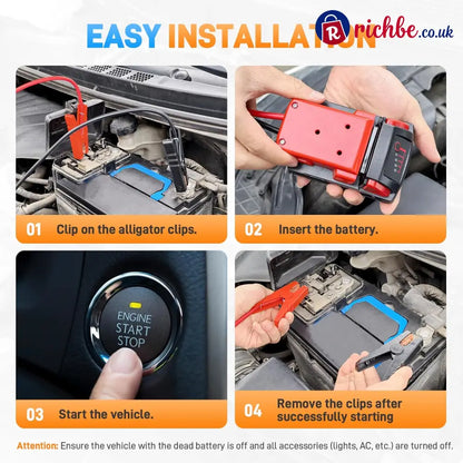 Car Starter Jumper Cables With Adapter For Dewalt 20v