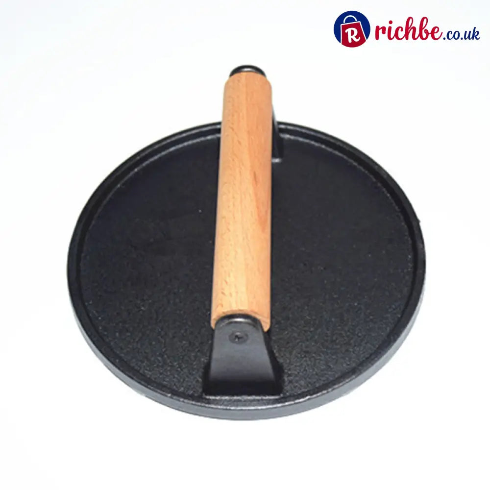 Cast Iron Steak & Burger Press with Wood Handle - Circular + Stripes Marks - Cooking & Kitchen