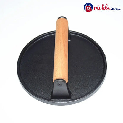 Cast Iron Steak & Burger Press with Wood Handle - Circular + Stripes Marks - Cooking & Kitchen