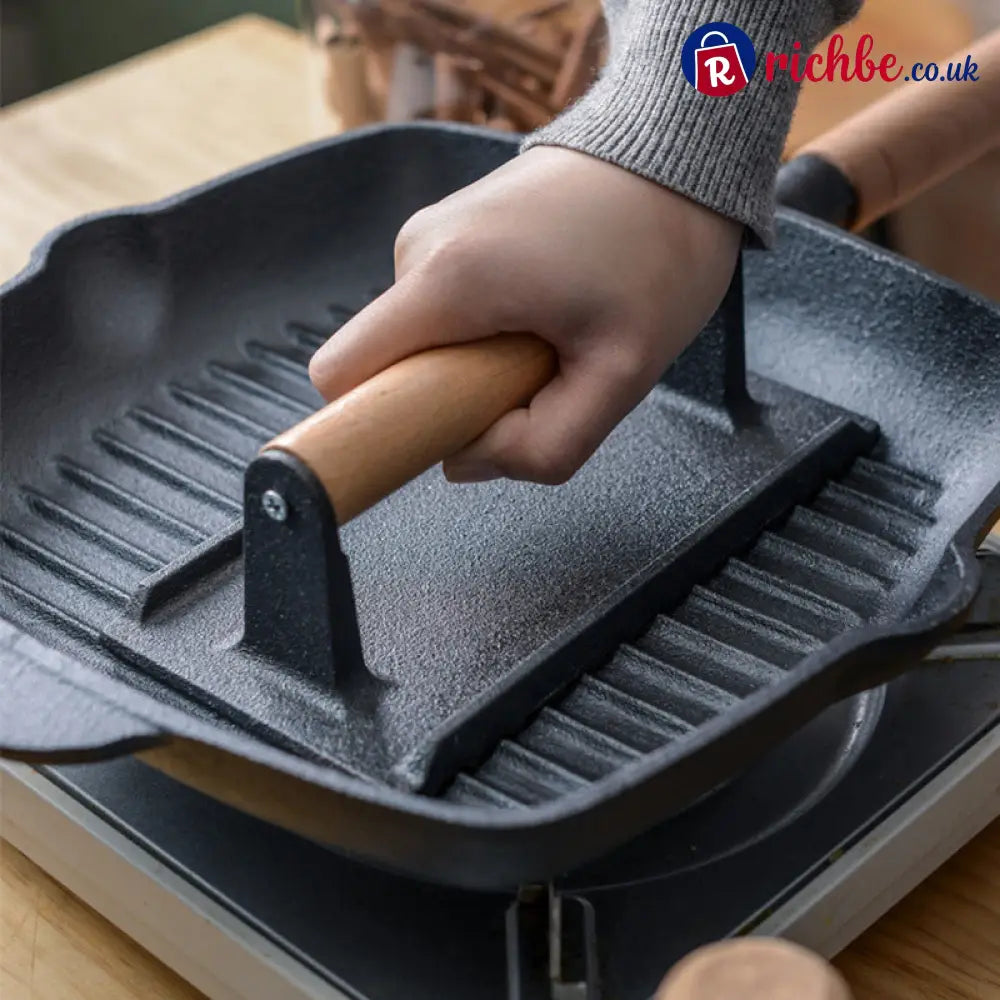 Cast Iron Steak & Burger Press with Wood Handle - Cooking & Kitchen