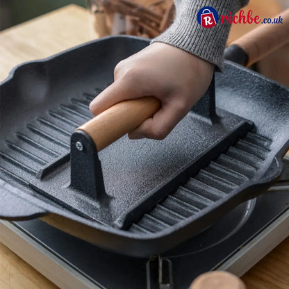 Cast Iron Steak & Burger Press with Wood Handle - Cooking & Kitchen