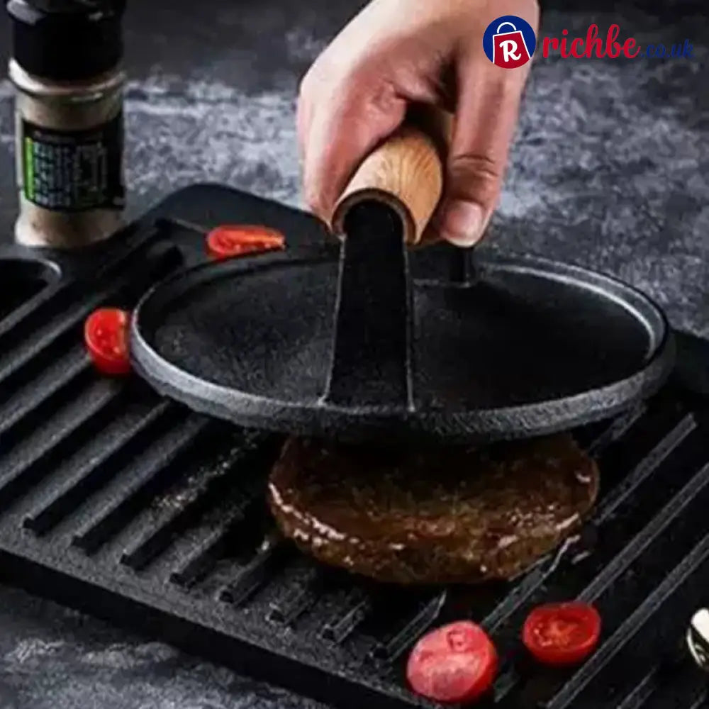 Cast Iron Steak & Burger Press with Wood Handle - Cooking & Kitchen