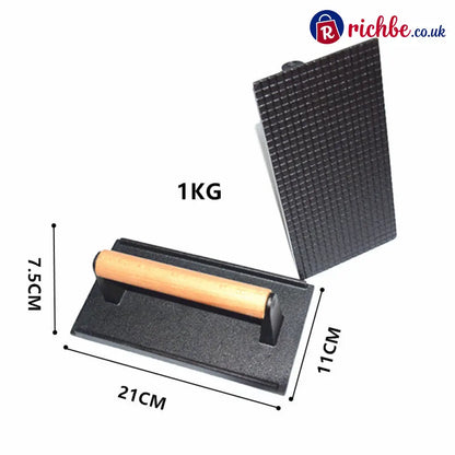 Cast Iron Steak & Burger Press with Wood Handle - Cooking & Kitchen