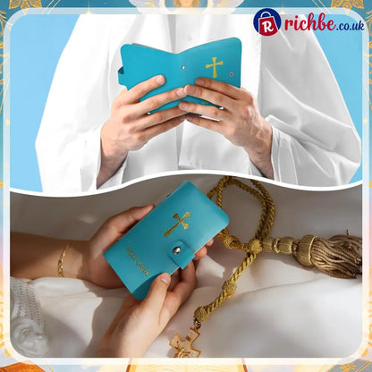 ✝️ Catholic Genuine Leather Holy Card Holder – Pocket Prayer Card Organizer with Snap Closure