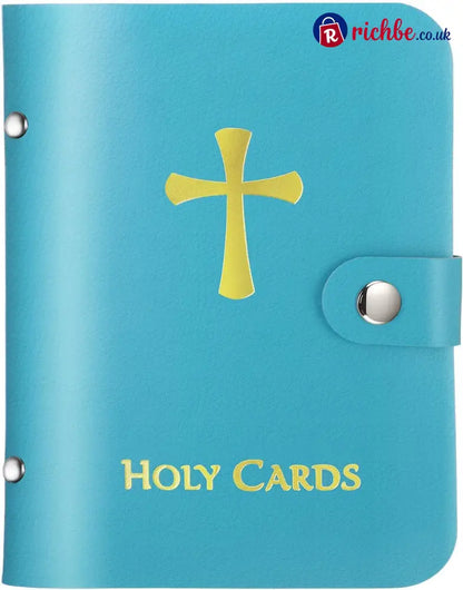 ✝️ Catholic Genuine Leather Holy Card Holder – Pocket Prayer Card Organizer with Snap Closure