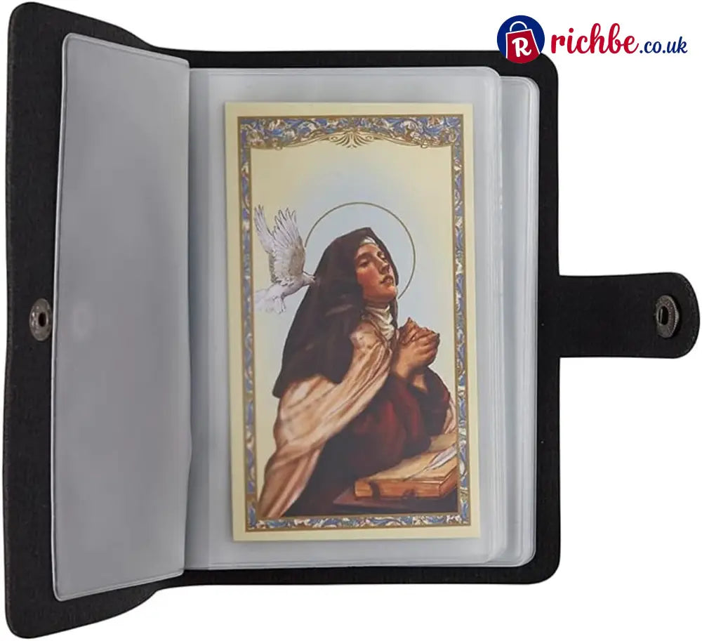 ✝️ Catholic Genuine Leather Holy Card Holder – Pocket Prayer Card Organizer with Snap Closure