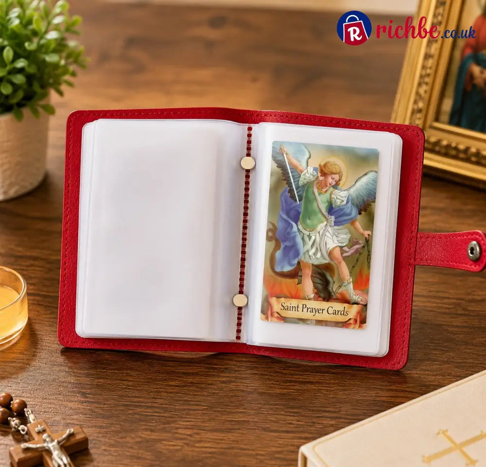 ✝️ Catholic Genuine Leather Holy Card Holder – Pocket Prayer Card Organizer with Snap Closure