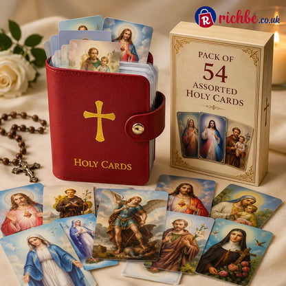 ✝️ Catholic Genuine Leather Holy Card Holder – Pocket Prayer Card Organizer with Snap Closure - ❤️Red / 📖 Holder Only