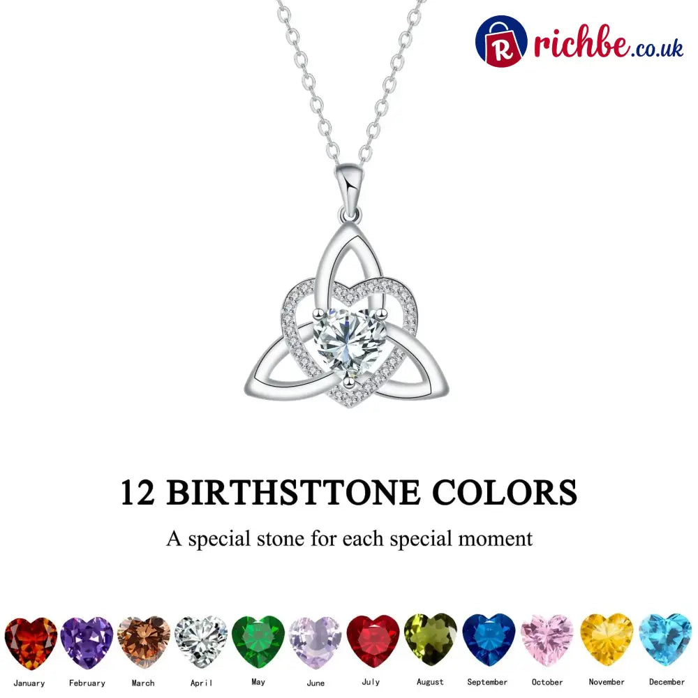 ✨ Celtic Trinity Knot Heart Birthstone Necklace | Heart-Shaped Pendant