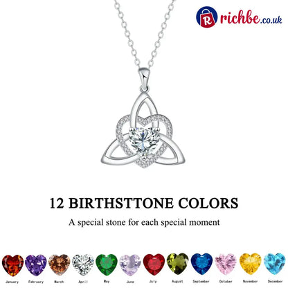 ✨ Celtic Trinity Knot Heart Birthstone Necklace | Heart-Shaped Pendant