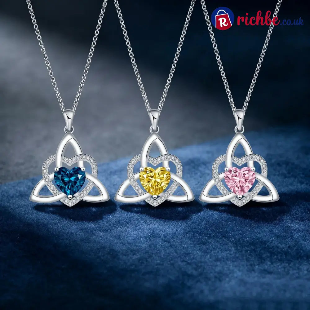 ✨ Celtic Trinity Knot Heart Birthstone Necklace | Heart-Shaped Pendant