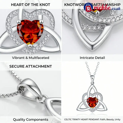 ✨ Celtic Trinity Knot Heart Birthstone Necklace | Heart-Shaped Pendant