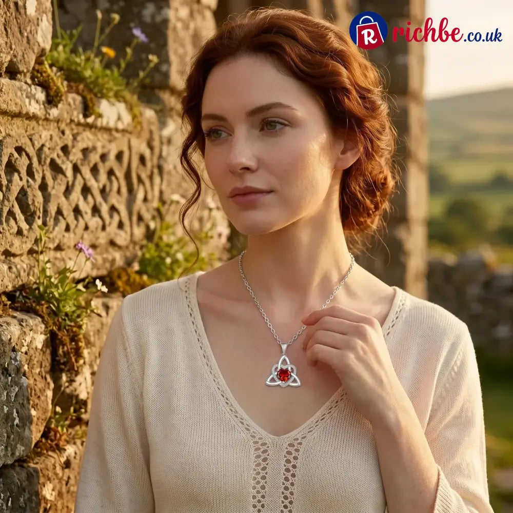 ✨ Celtic Trinity Knot Heart Birthstone Necklace | Heart-Shaped Pendant