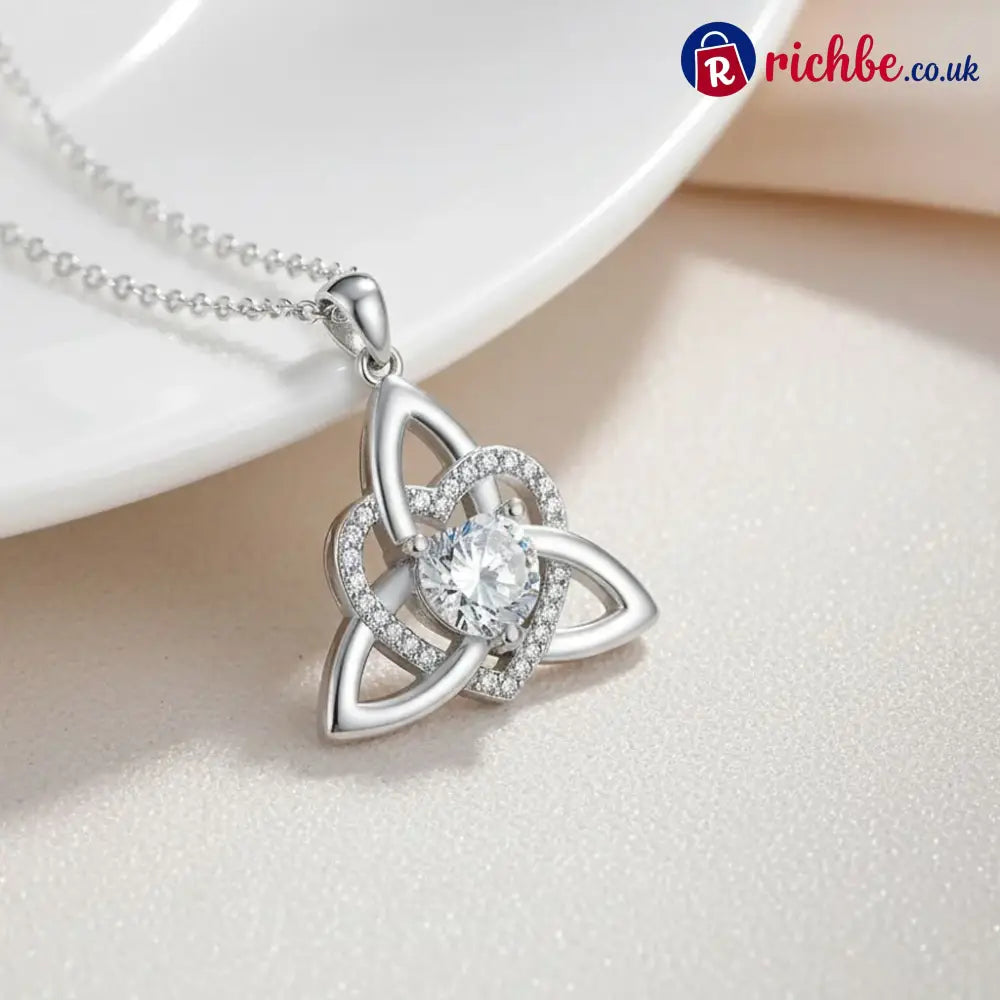 ✨ Celtic Trinity Knot Heart Birthstone Necklace | Heart-Shaped Pendant