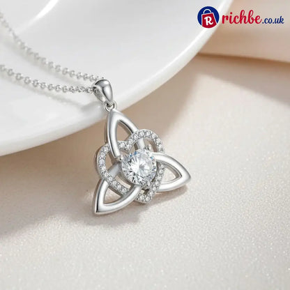 ✨ Celtic Trinity Knot Heart Birthstone Necklace | Heart-Shaped Pendant