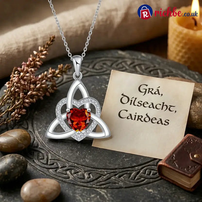 ✨ Celtic Trinity Knot Heart Birthstone Necklace | Heart-Shaped Pendant