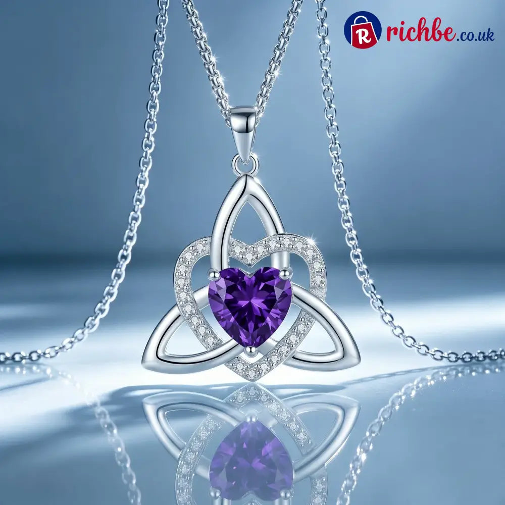 ✨ Celtic Trinity Knot Heart Birthstone Necklace | Heart-Shaped Pendant