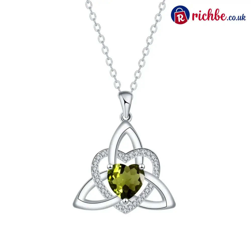 ✨ Celtic Trinity Knot Heart Birthstone Necklace | Heart-Shaped Pendant - August