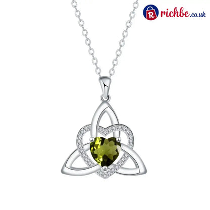 ✨ Celtic Trinity Knot Heart Birthstone Necklace | Heart-Shaped Pendant - August