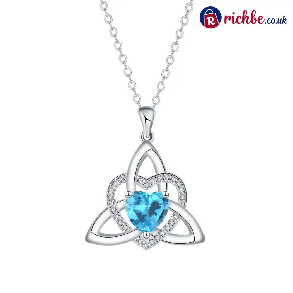 ✨ Celtic Trinity Knot Heart Birthstone Necklace | Heart-Shaped Pendant - December