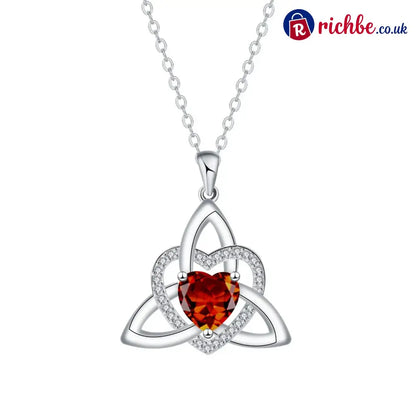 ✨ Celtic Trinity Knot Heart Birthstone Necklace | Heart-Shaped Pendant - January