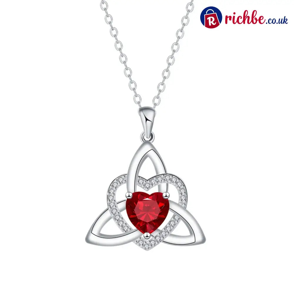✨ Celtic Trinity Knot Heart Birthstone Necklace | Heart-Shaped Pendant - July