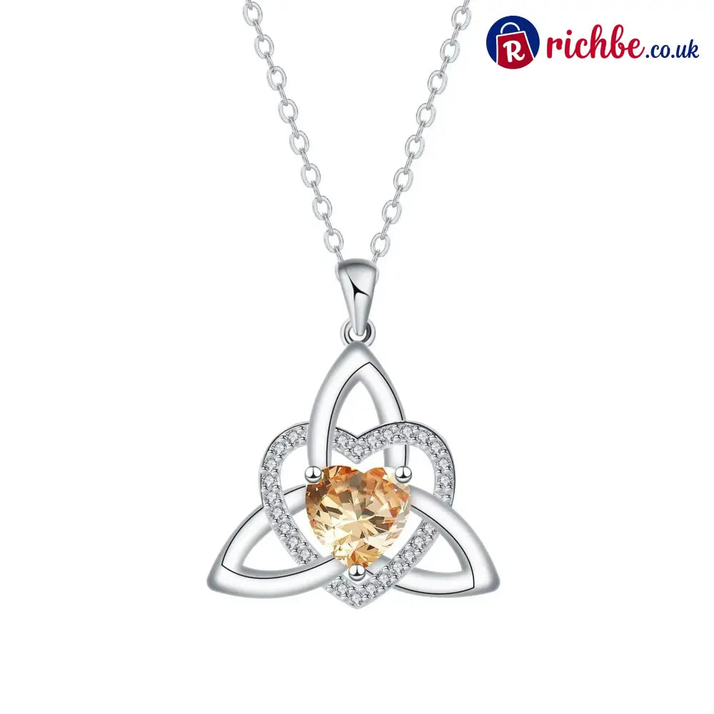 ✨ Celtic Trinity Knot Heart Birthstone Necklace | Heart-Shaped Pendant - March