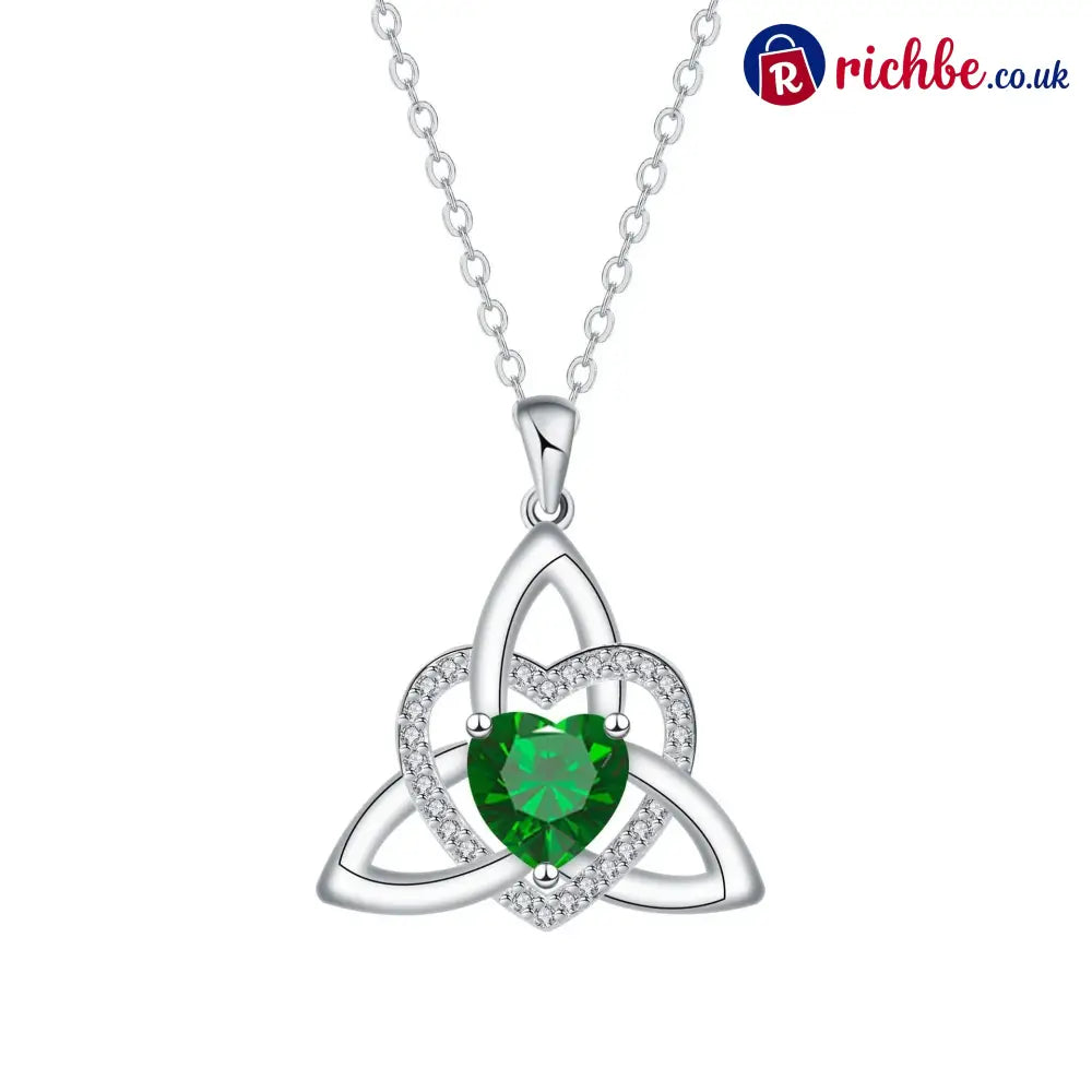 ✨ Celtic Trinity Knot Heart Birthstone Necklace | Heart-Shaped Pendant - May