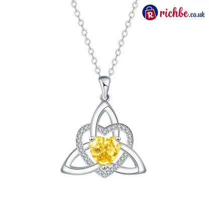 ✨ Celtic Trinity Knot Heart Birthstone Necklace | Heart-Shaped Pendant - November