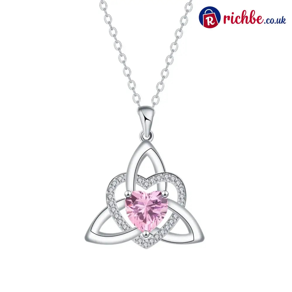 ✨ Celtic Trinity Knot Heart Birthstone Necklace | Heart-Shaped Pendant - October