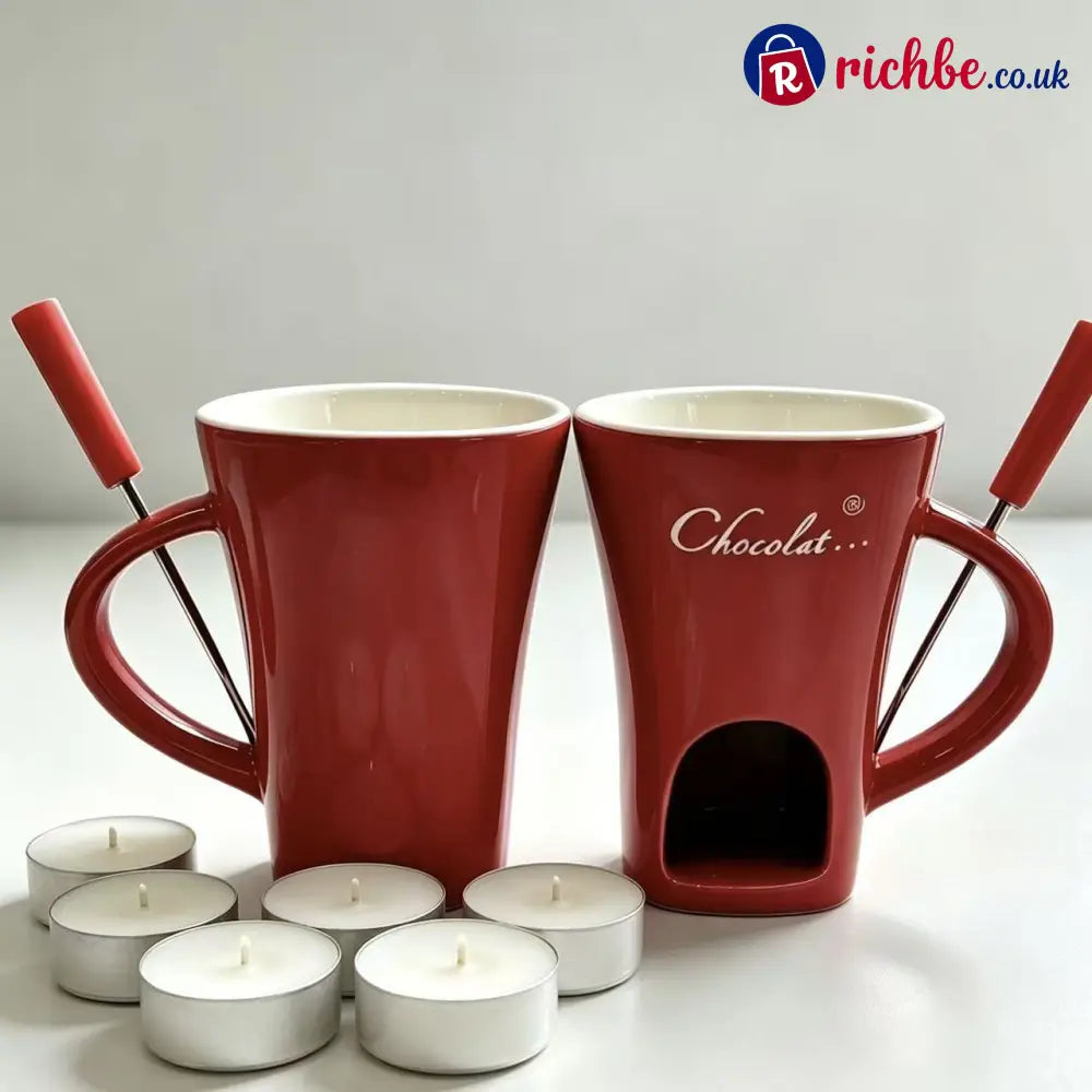 Ceramic Chocolate Fondue Mug - Christmas‑Style Red - Hot Sale