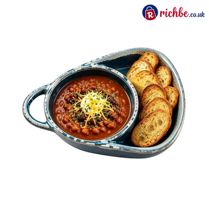 Ceramic Soup & Toasty Bowls with Handles – Rustic Reactive Glaze Design - Dark blue