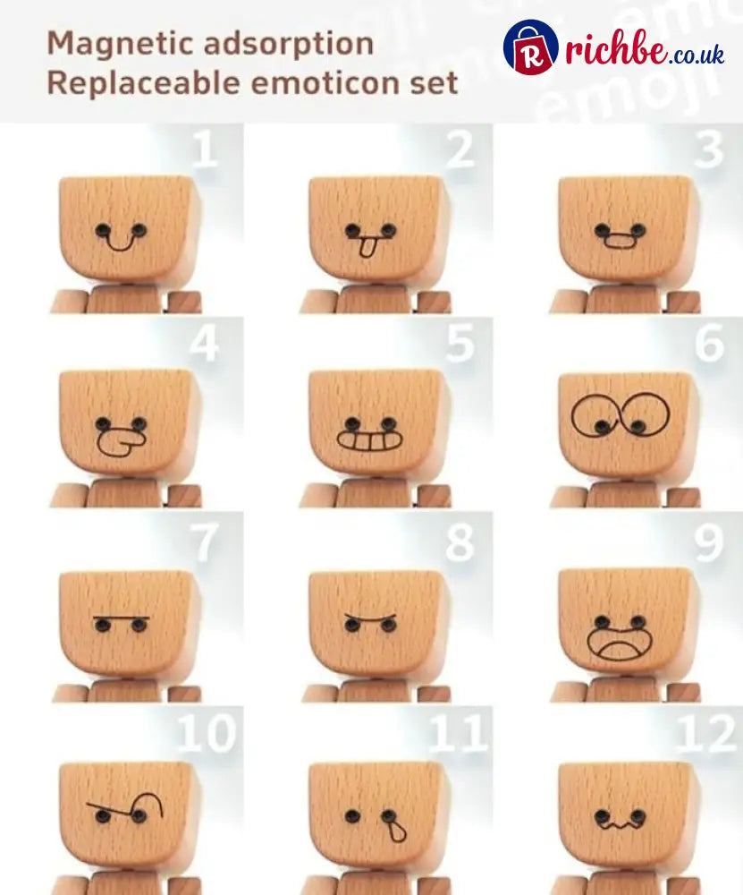 🔥Charming Little Wooden Figure That Sways with 12PCS Magnetic Expressions