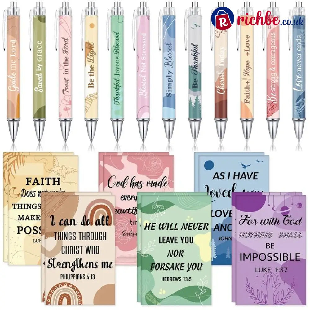 ✝️Christian Gifts Set: Motivational Pens & Bible Verse Notebooks – Inspire Your Faith Journey🌸 - Boho / ❤️12pcs(6