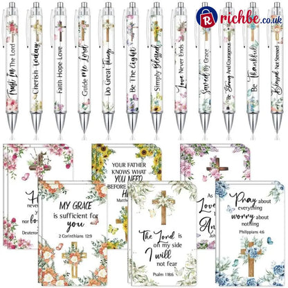 ✝️Christian Gifts Set: Motivational Pens & Bible Verse Notebooks – Inspire Your Faith Journey🌸 - Cross / ❤️12pcs(6