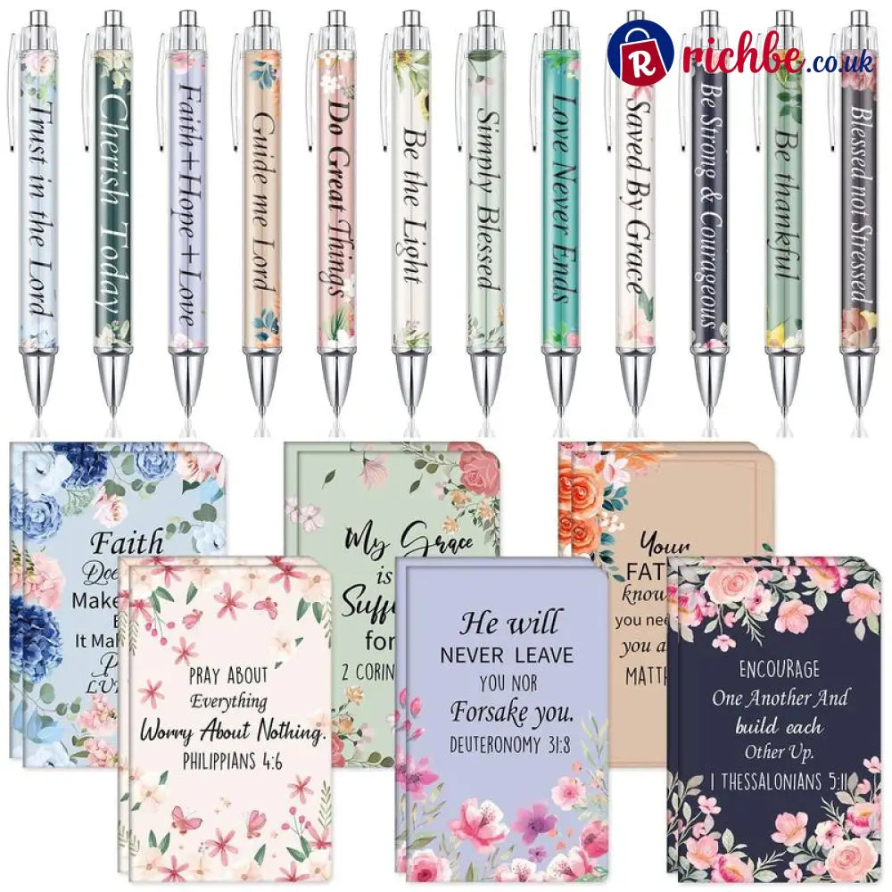 ✝️Christian Gifts Set: Motivational Pens & Bible Verse Notebooks – Inspire Your Faith Journey🌸 - Delicate / ❤️12pcs(6