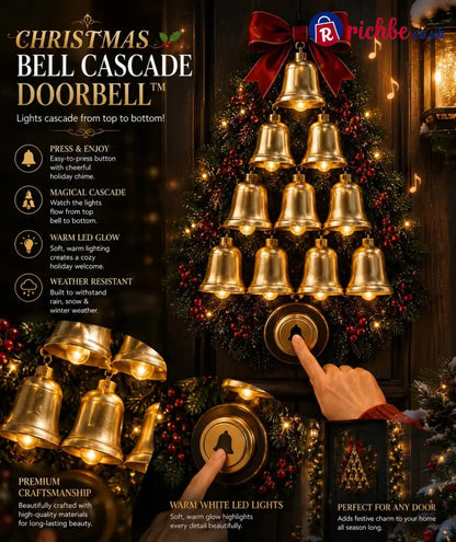 🔔 Christmas Bell Cascade Doorbell™ – Light-Up Holiday Chime Door Decor 🎄