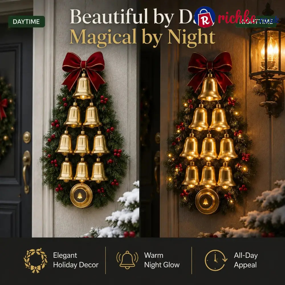 🔔 Christmas Bell Cascade Doorbell™ – Light-Up Holiday Chime Door Decor 🎄