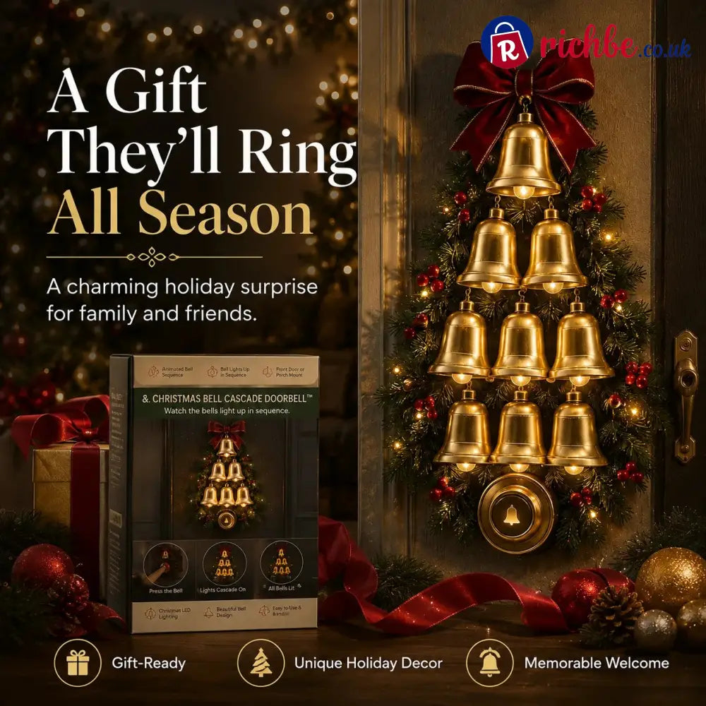🔔 Christmas Bell Cascade Doorbell™ – Light-Up Holiday Chime Door Decor 🎄
